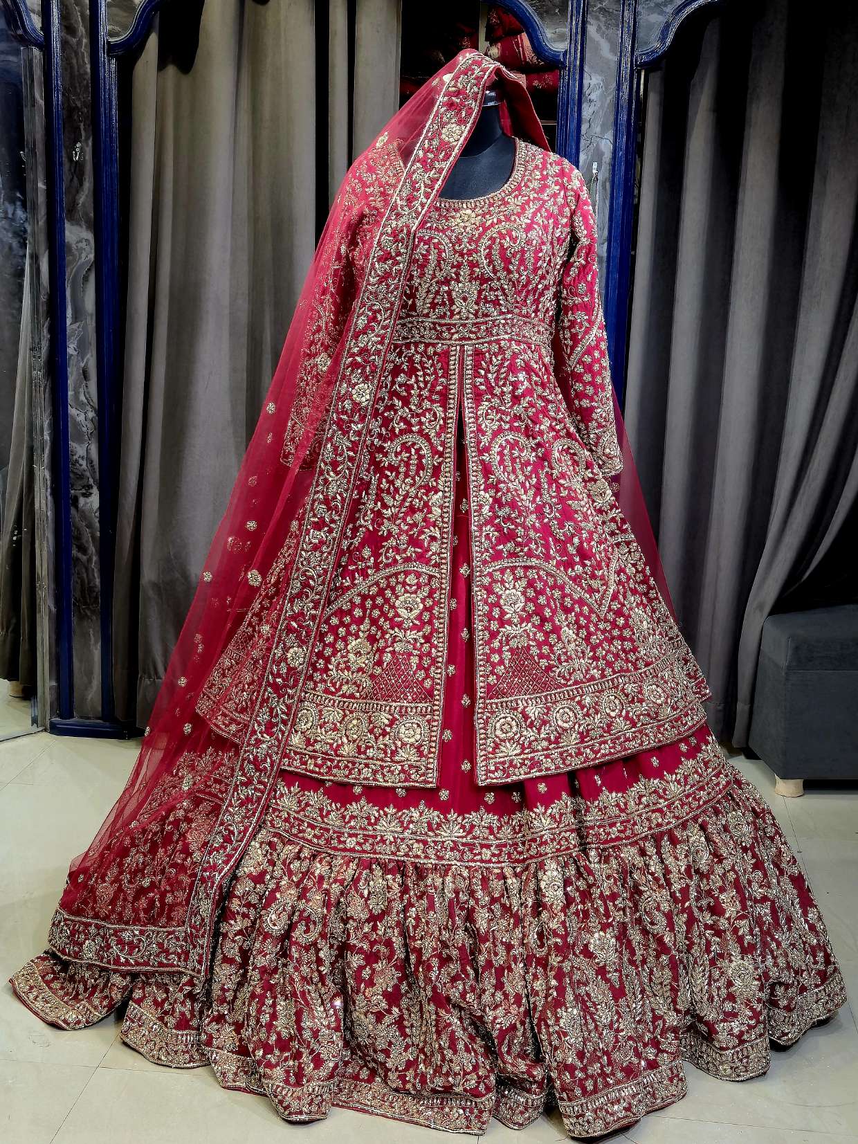 Zaraab — Deep Red Bridal Lehenga by Libas Couture