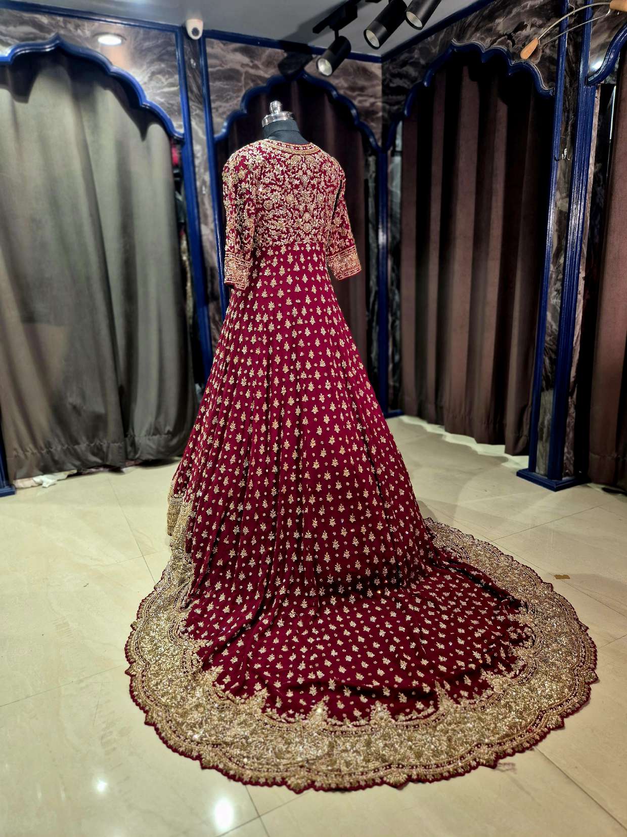 Shab-e-Noor — Maroon Velvet Reception Gown by Libas Couture